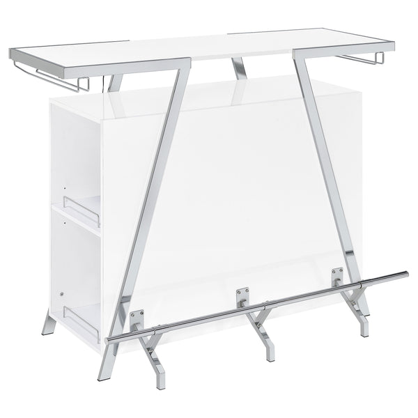 English Elm Katia White High Gloss Home Bar Cabinet with LED, 12-Bottle Rack, Stemware Storage & Chrome Accents B062P358467