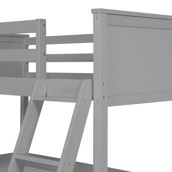 English Elm Twin Loft Bed with Built-in Desk and Open Shelves Solid Pine Kids Study Sleep Gray LT001537AAE-1