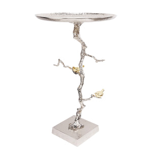 English Elm 16.9x16.9x28" Round Aluminum Side Table Sculptural Bird Branch Art Deco Accent W2078P485329