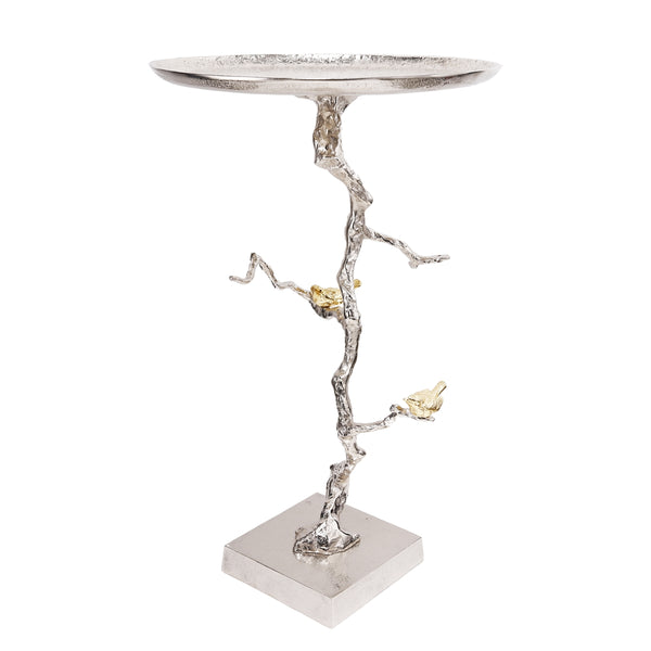 English Elm 16.9x16.9x28" Round Aluminum Side Table Sculptural Bird Branch Art Deco Accent W2078P485329