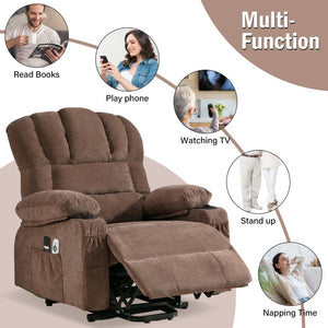 English Elm Power Lift Lounge Chair With Heating & Vibration Massage For Elderly, Usb Charging, Brown Upholstery W1521P302628-GIGA