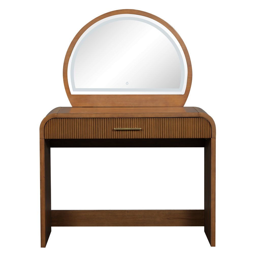 English Elm 39" Makeup Vanity Table with Touchscreen LED Mirror, Sleek Dressing Table with Drawer and Glass Top - Durable Rubberwood, Fast Assembly Espresso N704P196658P