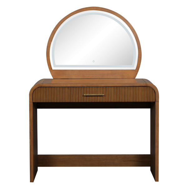 English Elm 39" Makeup Vanity Table with Touchscreen LED Mirror, Sleek Dressing Table with Drawer and Glass Top - Durable Rubberwood, Fast Assembly Espresso N704P196658P