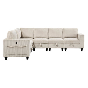 English Elm 6-Piece modular sectional with hidden storage drawers, side pockets and USB charging in corduroy fabric Beige 28.5 L x 29 W x 20.5 H B011S01078