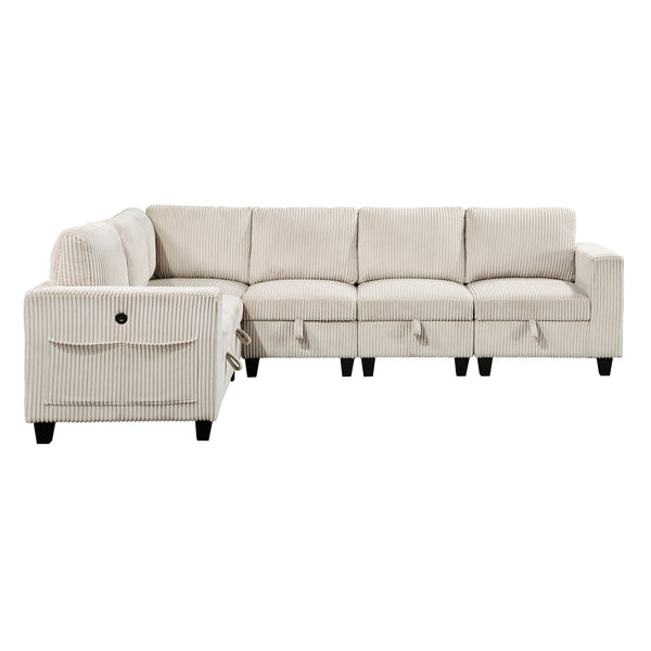 English Elm 6-Piece modular sectional with hidden storage drawers, side pockets and USB charging in corduroy fabric Beige 28.5 L x 29 W x 20.5 H B011S01078