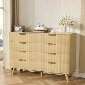 English Elm 6 Drawer Fluted Wood Dresser Natural Finish Compact Chest for Nursery or Bedroom Natural T3773P415554