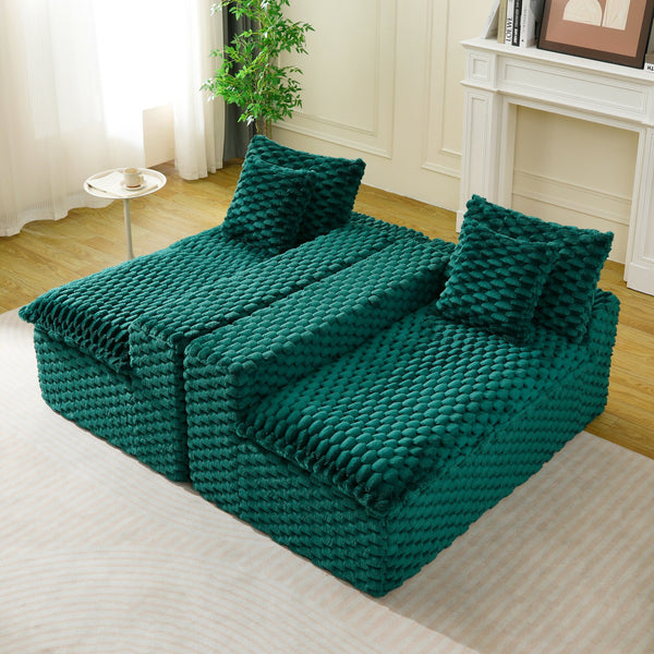 English Elm Luxury Turtle Velvet Multifunctional Sofa - Convertible Green Modular Seating for Family, 400lb Capacity W3371S00043