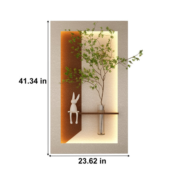 English Elm Adjustable Led Sandstone 3d Wall Art with Faux Botanicals and Rabbit Figurine Accent W2700P389346