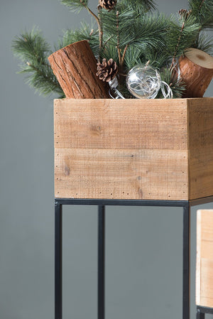 English Elm Set of 2 Reclaimed Wood Box Plant Stands with Iron Legs for Farmhouse Decor W2078P496651