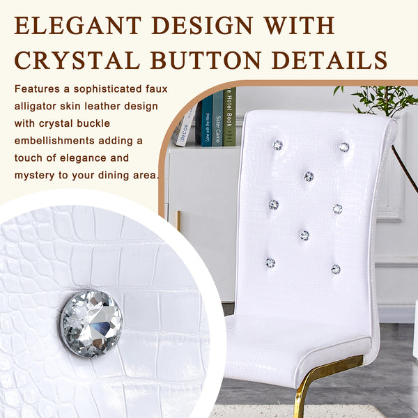 English Elm Set of 2 Glam Faux Alligator Pvc Dining Chairs with Crystal Buckle Bow Legs White W3875P371062
