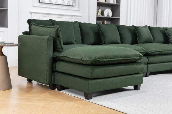 English Elm Modern Chenille Sectional Sofa Modular Sleeper with Ottoman Chaise and Waist Pillows Antique Green W2530S00022