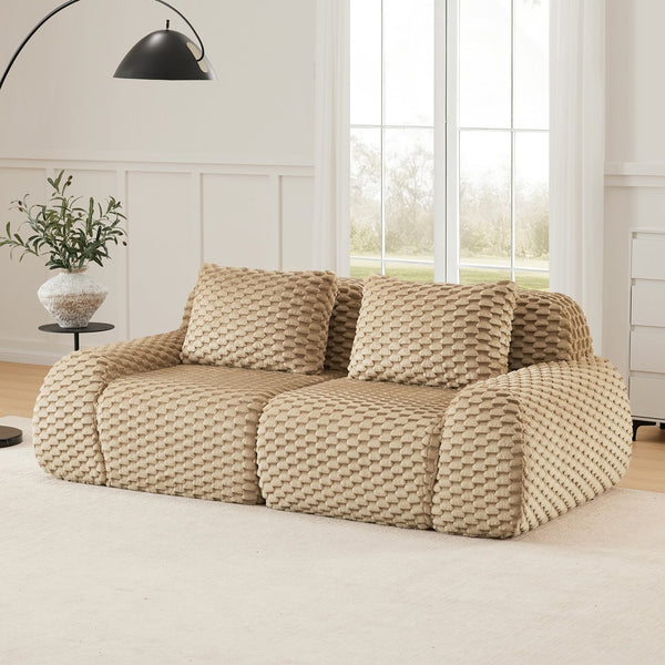 English Elm 82" Modular Sectional Sofa Flannelette Upholstery Deep Seat No Assembly Living Room Light Camel W714P377075