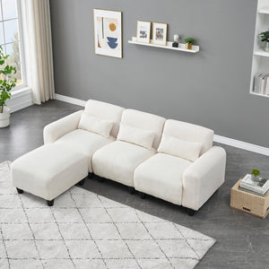 English Elm The 84.6-inch teddy fleece sofa converts to a 4-seat modular two-seater, plush sponges, 600lb capacity, ideal for small apartments Beige W1658S00015