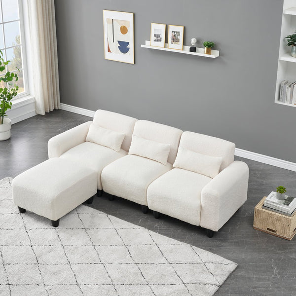 English Elm The 84.6-inch teddy fleece sofa converts to a 4-seat modular two-seater, plush sponges, 600lb capacity, ideal for small apartments Beige W1658S00015