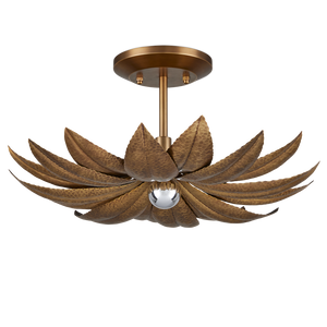Alithea Semi-Flush Mount Light Fixture - Antique Brass Floral Design by Tom Caldwell for Elegant Spaces