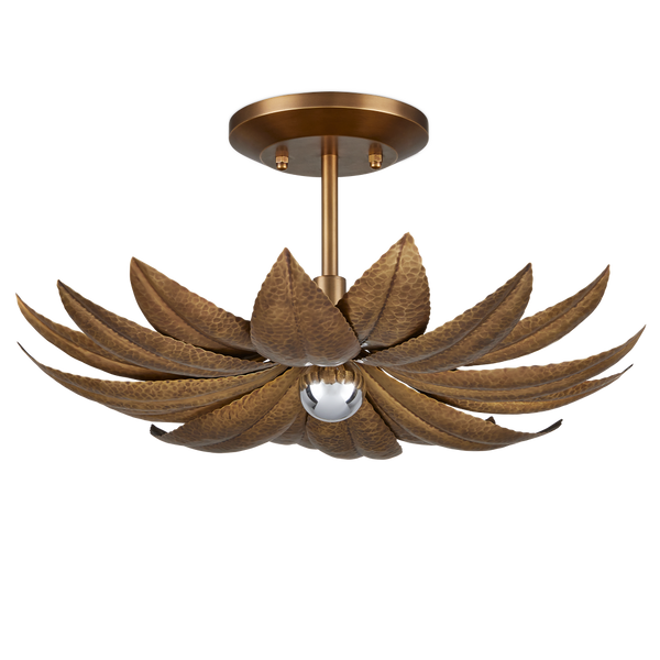 Alithea Semi-Flush Mount Light Fixture - Antique Brass Floral Design by Tom Caldwell for Elegant Spaces