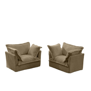 English Elm Set Of 2 Cozy Slipcovered Armchairs In Camel Corduroy - Stylish Accent Chairs For Any Space W3041S00063-GIGA