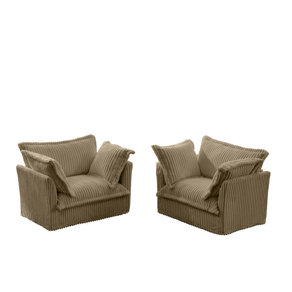 English Elm Set Of 2 Cozy Slipcovered Armchairs In Camel Corduroy - Stylish Accent Chairs For Any Space W3041S00063-GIGA