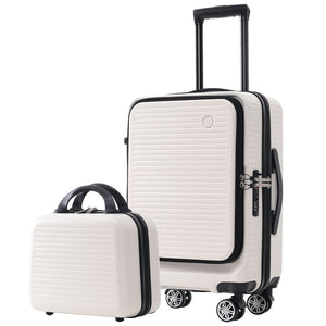 English Elm Carry-on Abs Hard Shell Suitcase with Front Access Pocket Usb Port Spinner Wheels PP314954AAK