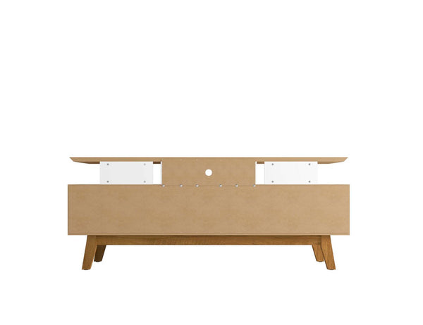 English Elm Yonkers 71" Modern White Tv Stand With Ample Storage, Floating Shelf & Solid Wood Legs For Style B365P398400-GIGA