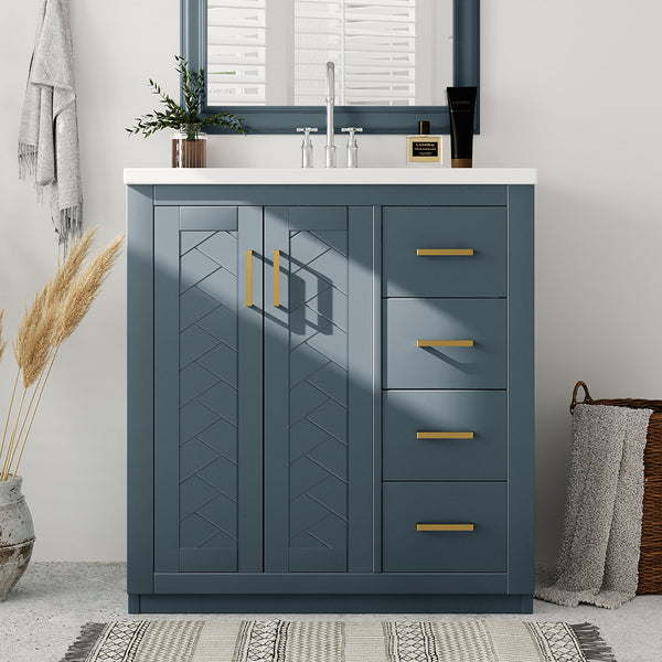 English Elm 30'' Bathroom Vanity With Ceramic Sink Combo - Stylish Freestanding Cabinet, Soft Close Drawers & Retro Charm N710P191947C