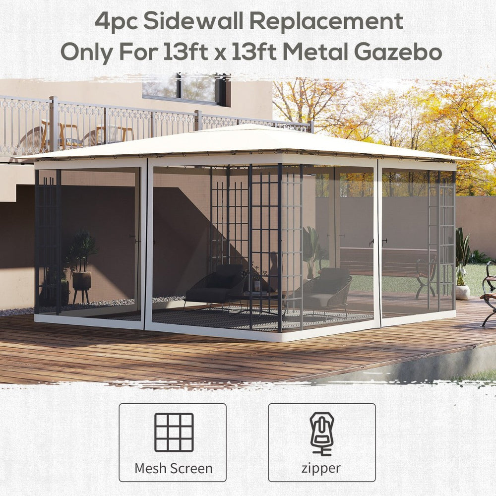 English Elm Outsunny 13' X 13' Mesh Sidewall Set For Gazebos & Canopy Tents - Cream Trim, Easy Install, Insect-Proof W2225P174244-GIGA