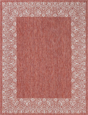 Unique Loom Outdoor Border Floral Border Machine Made Floral Rug Rust Red, Ivory 9' 0" x 12' 0"