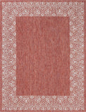 Unique Loom Outdoor Border Floral Border Machine Made Floral Rug Rust Red, Ivory 9' 0" x 12' 0"