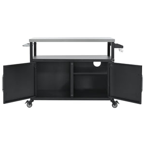 English Elm K&K 54.5" Outdoor Kitchen Island with 1.6" Stainless Top, Locking Wheels, Spice Rack & Bottle Opener N707P270779B
