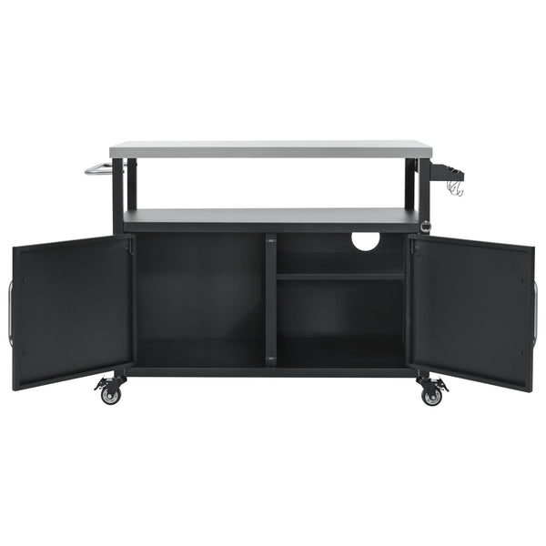 English Elm K&K 54.5" Outdoor Kitchen Island with 1.6" Stainless Top, Locking Wheels, Spice Rack & Bottle Opener N707P270779B