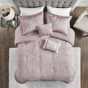 English Elm 5 Piece Crinkle Velvet Comforter Set King/Cal King Luxe Glam Crushed Pleat Charmeuse Trim, Hypoallergenic Filling Blush 19.29 L x 23.62 W x 11.02 H B035P148353