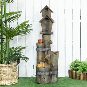 English Elm Outsunny 3 Tier Cascading Log Fountain Bird Bath with Led Lights Rustic Yard Decor W2225P174540
