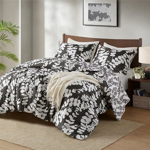 JLA Home Comfort Spaces - Floral Reversible Microfiber Comforter Set — Lightweight, Plush All-Season Warmth with Two-Sided Prints Black AM10-0080