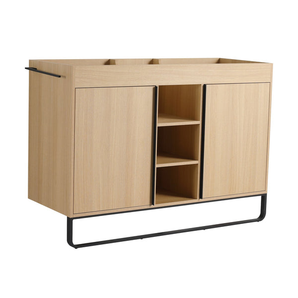 English Elm 48" Freestanding Bathroom Vanity Cabinet with 2 Soft-Close Doors, 3 Open Shelves, Towel Hanger, Boxes Designed for Organized Storage W999P376885