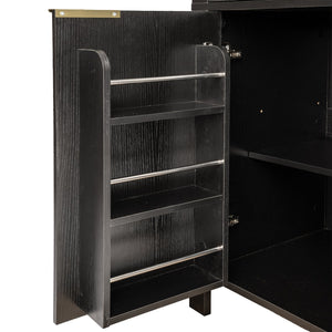 English Elm 71" Arched Glass Barn Door Pantry Cabinet Farmhouse Mdf Storage for Kitchen Dining Black W2917S00014