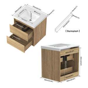 English Elm 24.02"*19.69''*25.59'' Floating Vanity Cabinet White Stone Top Ceramic Sink Modern Bath T3785S00015