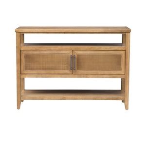 English Elm 2 Door Storage Console Table – Toasted Almond Wood Veneer, Dual Cabinets, Open Shelves, Compact Entryway Organizer B035P256575