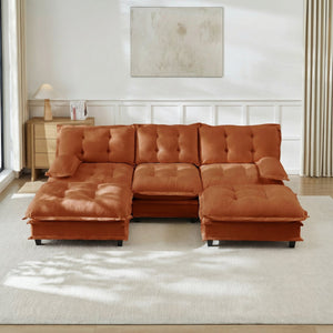English Elm 107" U Shaped Chenille Sectional Cloud Sofa with Ottomans Deep Seat Modular Living Room Orange W714S01739
