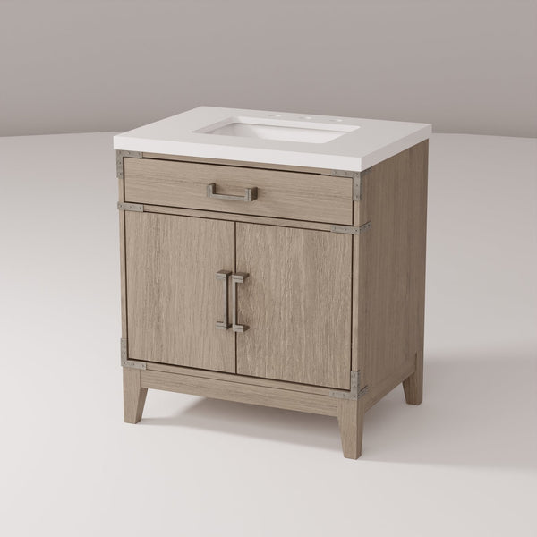 English Elm Grey Oak Single Bath Vanity With Cultured Marble Top - Elegant Design, Soft-Close Doors & Ample Storage B2731P259763