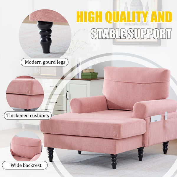 English Elm Modern Chenille Fabric Recliner Chaise Lounge Sofa with High-Resilience Foam, 550LB Capacity, Cozy Plush Backrest and Armrests for Living Room Relaxation Pink W395P371343