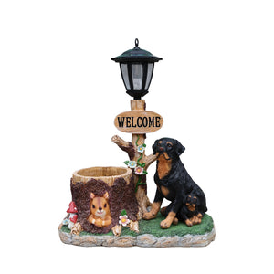 English Elm Rottweiler Mother and Puppy Sculptural Garden Planter Weatherproof Outdoor Accent W5398P464249