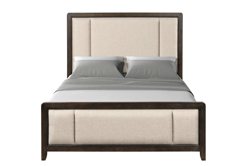 English Elm King Upholstered Bed Set - Traditional Antique Brown Wood Finish With Elegant Beige Design & Comfort B2699S00004