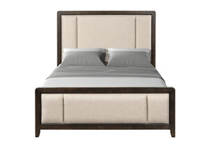 English Elm King Upholstered Bed Set - Traditional Antique Brown Wood Finish With Elegant Beige Design & Comfort B2699S00004