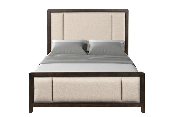 English Elm King Upholstered Bed Set - Traditional Antique Brown Wood Finish With Elegant Beige Design & Comfort B2699S00004