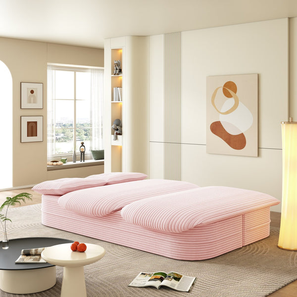 English Elm 78.7" Plush Corduroy Convertible Sleeper Sofa with Tufted Back and Foldable Floor Bed Baby Pink W3219P410144