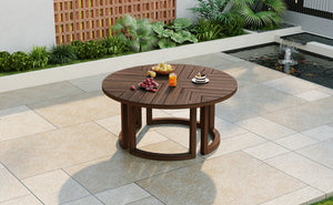 English Elm Trexm Round Acacia Outdoor Dining Table Seats Six with Umbrella Hole Slatted Top Mocha N715P404283P