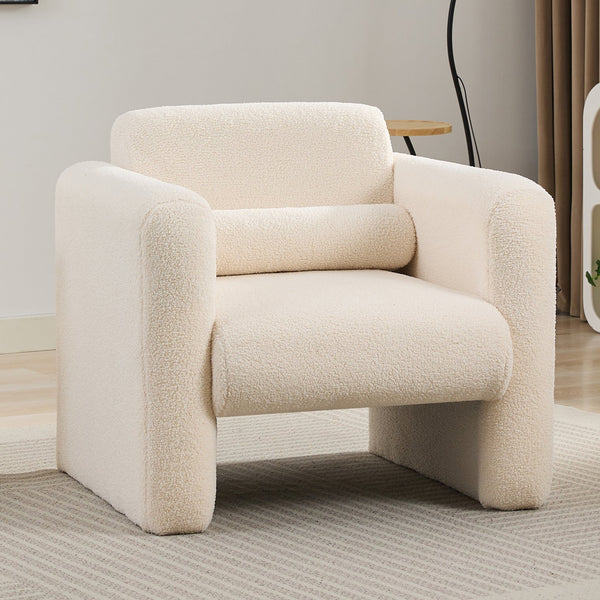 English Elm Modern Accent Chair Breathable Sherpa Upholstered Reading Armchair with Plush Cushion and Lumbar Support Cream 30 L x 25.75 W x 22.76 H WF325072AAC