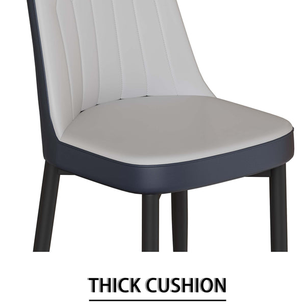 English Elm 55 Modern 4-Person MDF Dining Table Set with Sturdy Black Metal Legs and Padded PU Chairs for Families Blue,White W2189S00730