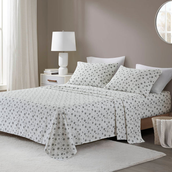 English Elm 4 Pcs Full Sheet Set - Cozy Black Snowflake Design In Soft Cotton Flannel For Winter Warmth & Comfort B035P319674