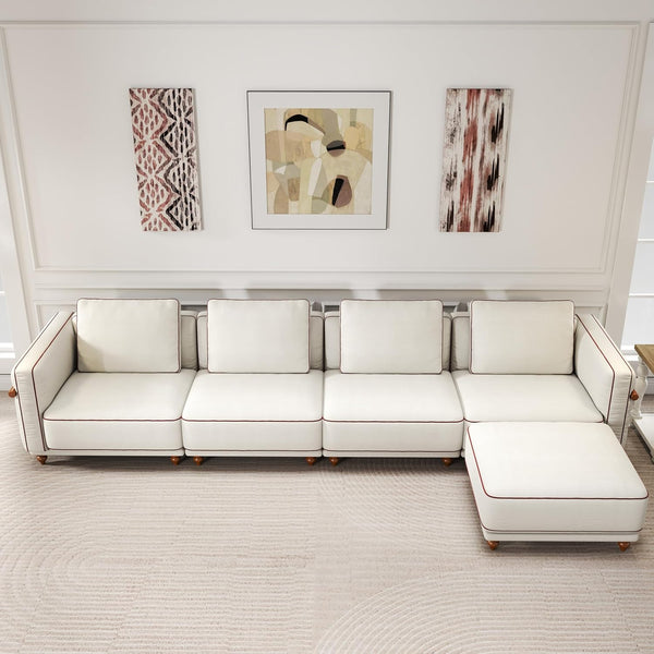 English Elm Modular Sectional Sofa: 157.5-Inch Ultra-Soft Cloud Comfort With Ottoman, Removable Covers & Versatile Style T3966S00010